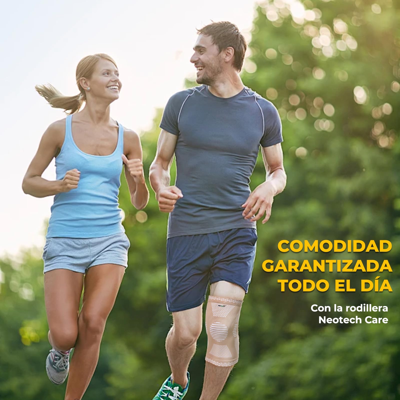 NEOtech Care Rodillera de fibra de bambú, Material ligero, elástico, cómodo y transpirable - Para hombre o mujer - Rodilla derecha o izquierda (Beige, Talla L, 1 Unidad)