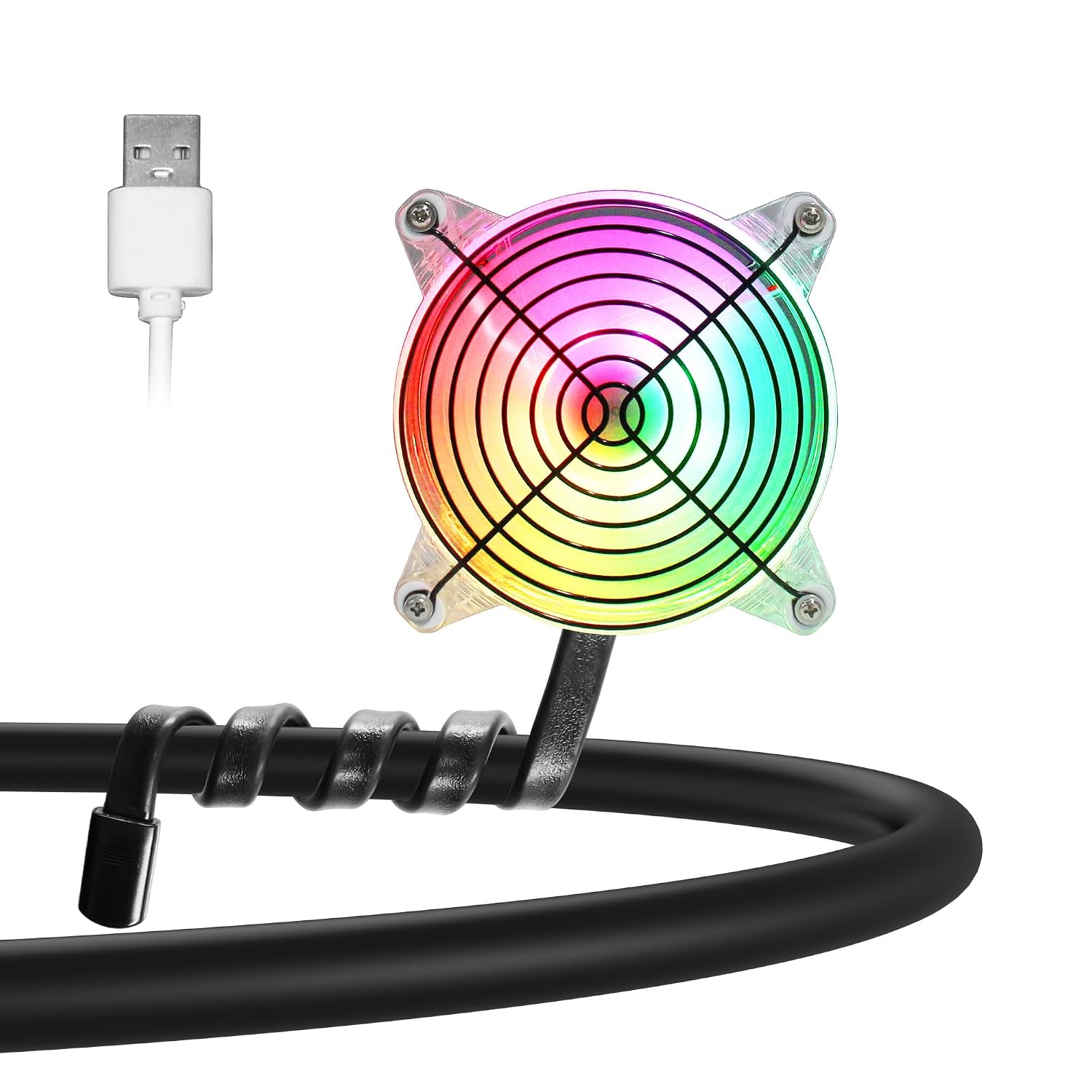 120mm 4.72in 5V USB Gooseneck Twist Mount Holder Fan Flexible Small Cooling RGB Fan for Camping Desk Metal Pole