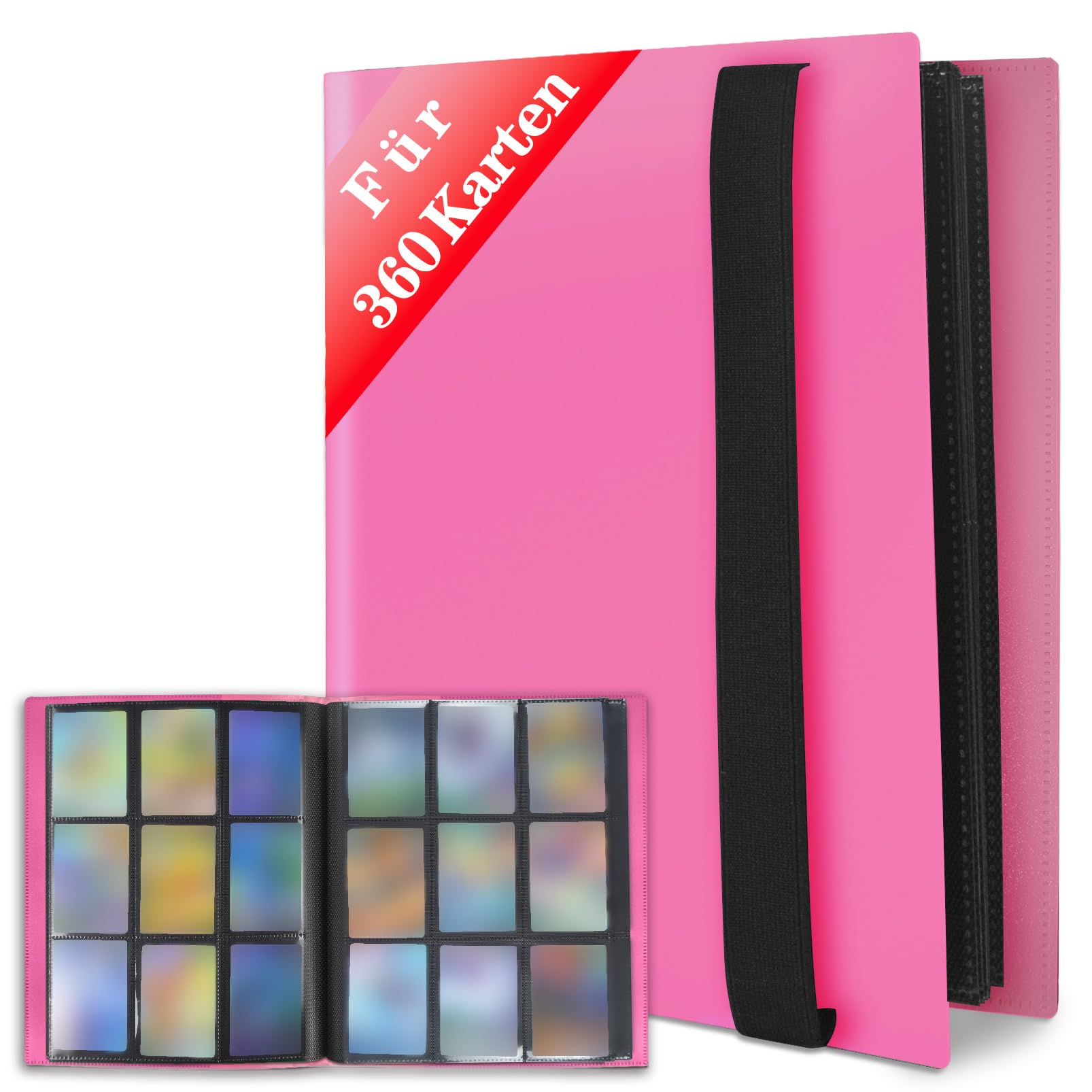 JUSONEY Sammelkarten Album - 360 Pockets Sammelalbum 20 Seiten Pro 9 Pocket mit Wasserdichte Rosa Buchdeckel Perfekt zum Sammeln von Karten für MTG Magic,für Match Atta（Rosa）