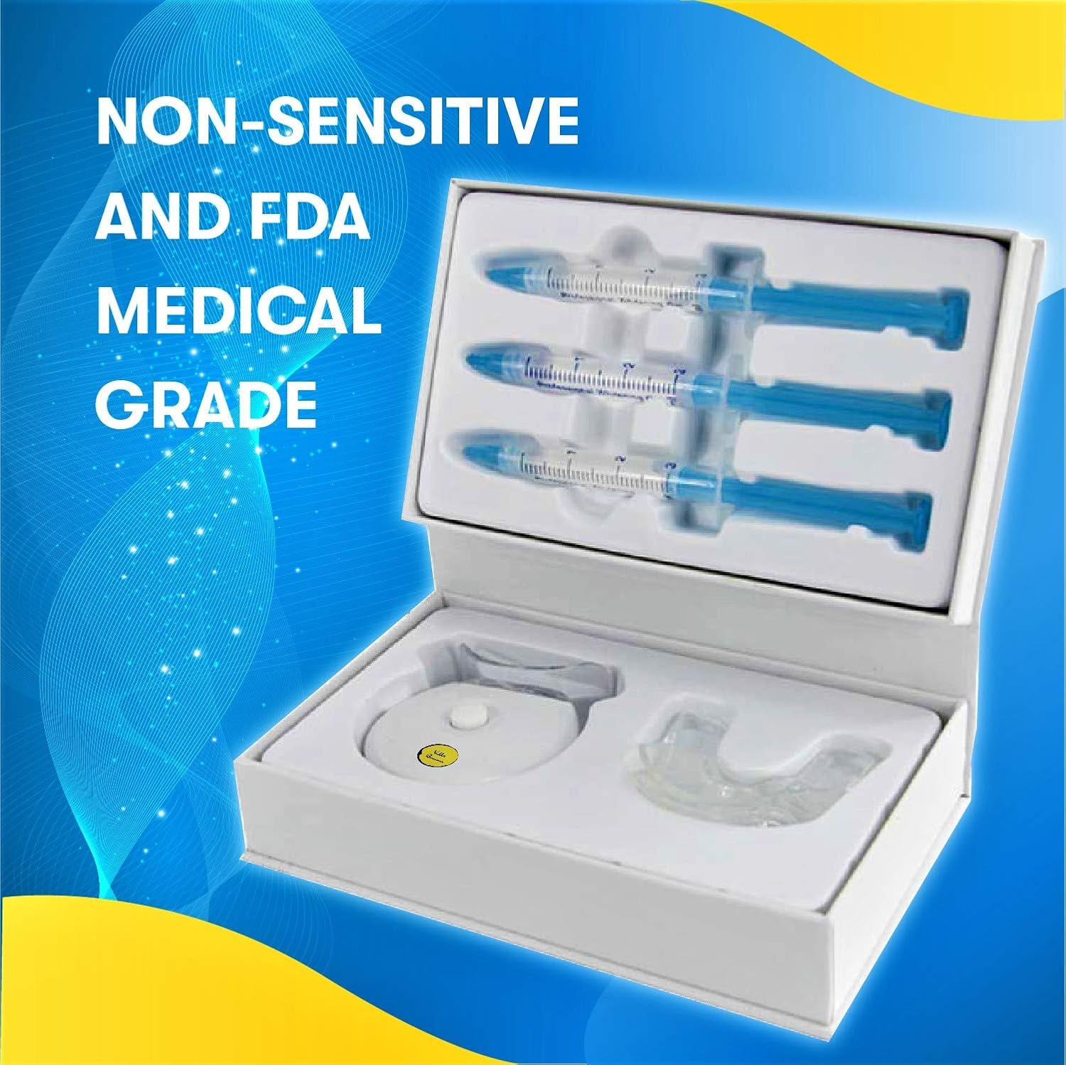 Vakker Teeth Whitening Kit, LED 5X Accelerator Tooth Whitener, (3) 3ml Carbamide Peroxide Gel and Tray, Non-Sensitive Formula, Whitens Stains and Enamel Safe