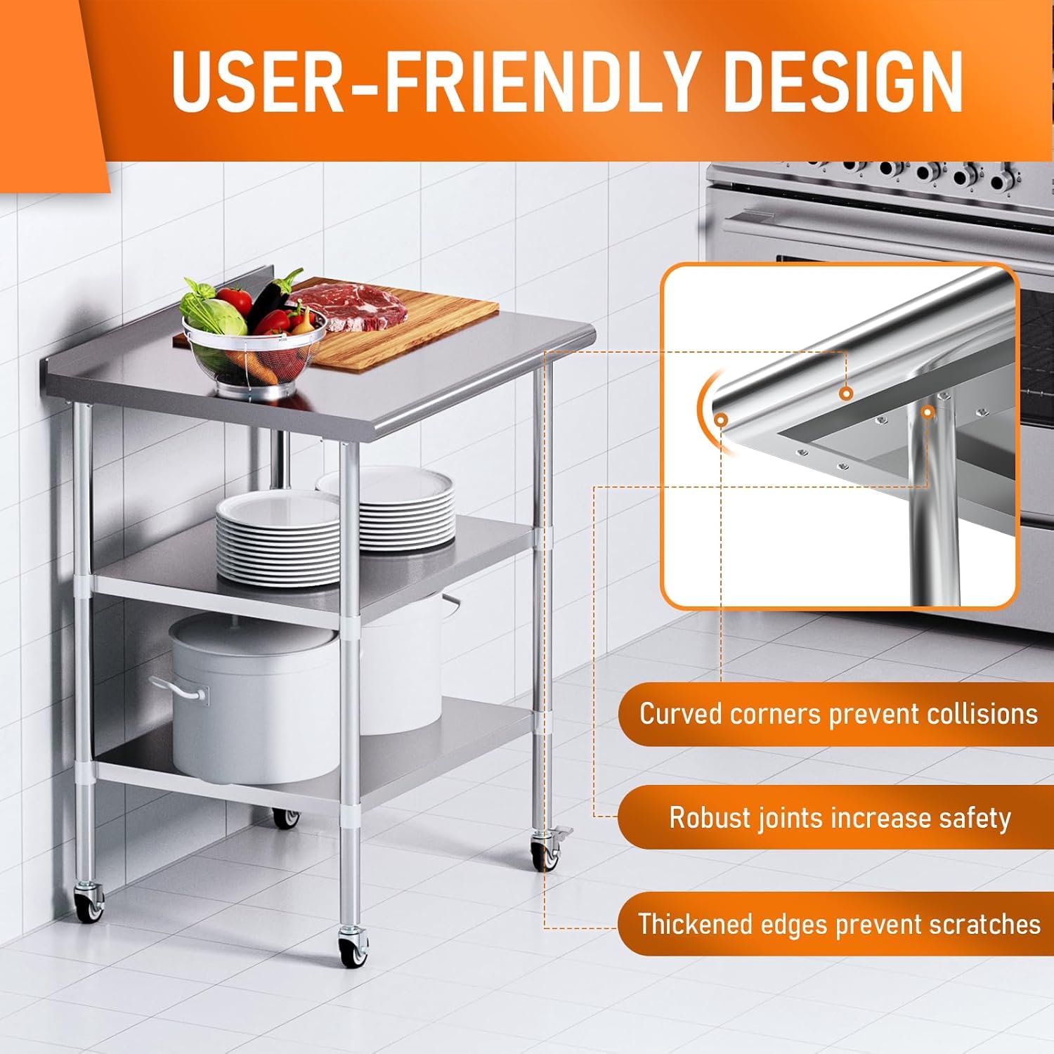 Stainless Steel Table with Wheels - 24