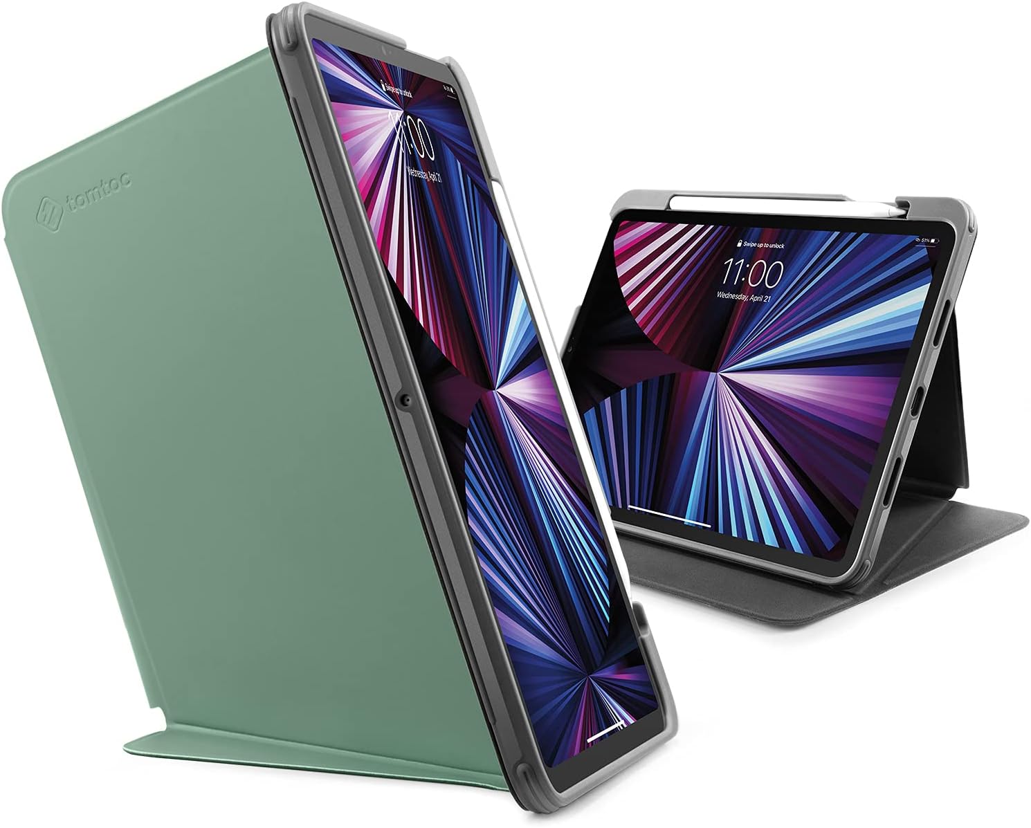 tomtoc Vertical Case for iPad Pro 11-inch M1 3rd Gen 2021, Slim Protective Anti-Bend Case with Magnetic Stand for 3 Use Modes, Support Wireless iPad Pencil Charging, Auto Sleep/Wake Cover, Cactus
