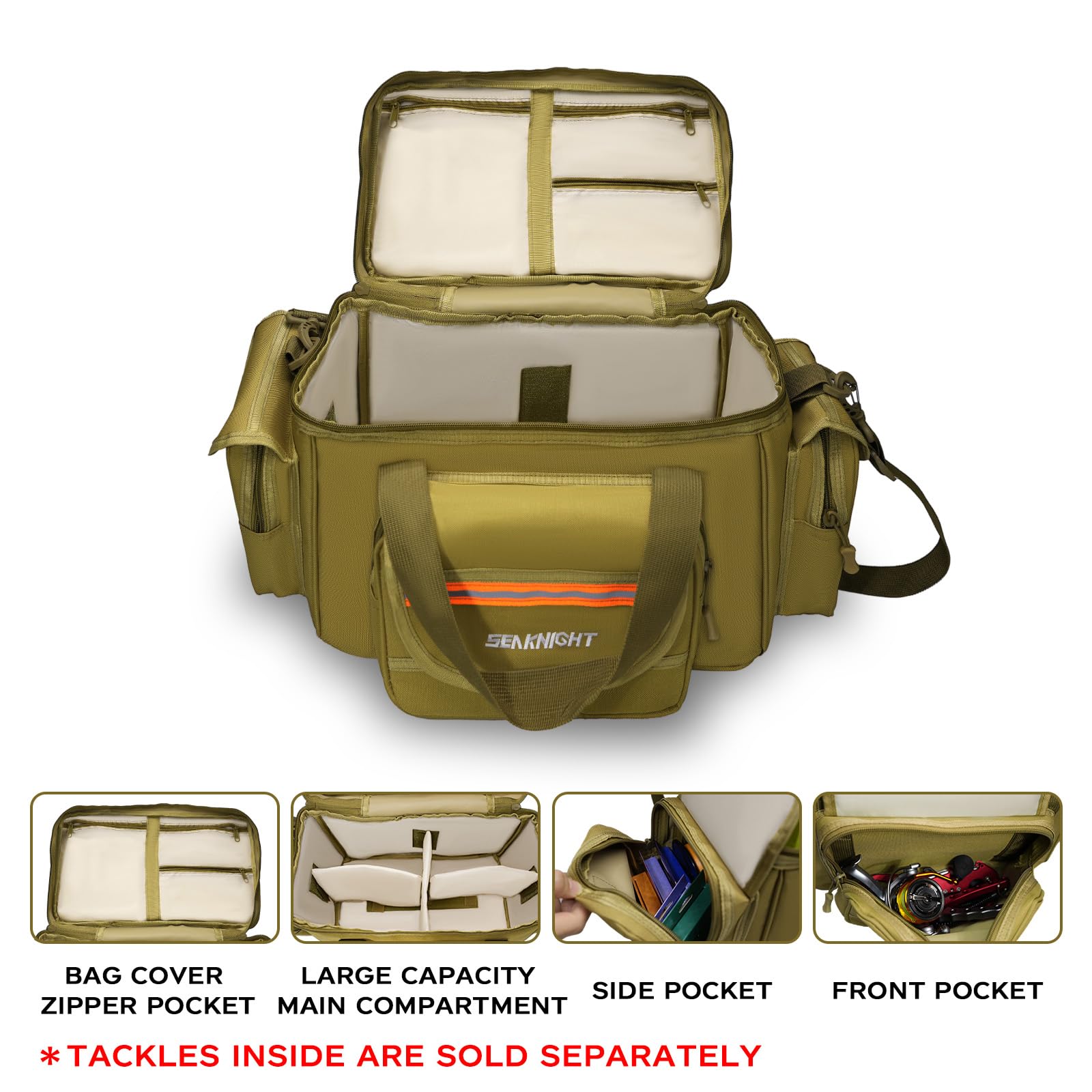 Seaknight Carp Fishing Bag SK003 Single Shoulder Sea Fishing Tackle Bags Holdall Camouflage Outdoor Carryall Bag Hiking Travel Pack 50CM*28CM*27CM (Yellow) - Image 4