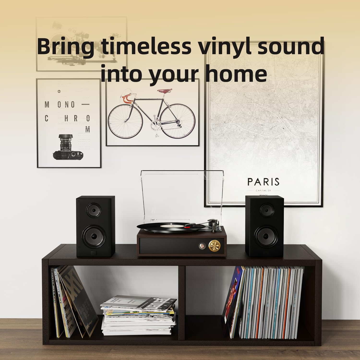 FYDEE Plattenspieler, Vinyl Schallplattenspieler mit Bidirektionalem Bluetooth 5.4, USB-Aufnahme Ohne PC & Wiedergabe, Retro Record Player mit 3-Gang & Dual-Lautsprecher, RCA-Ausgang, Rotbraun