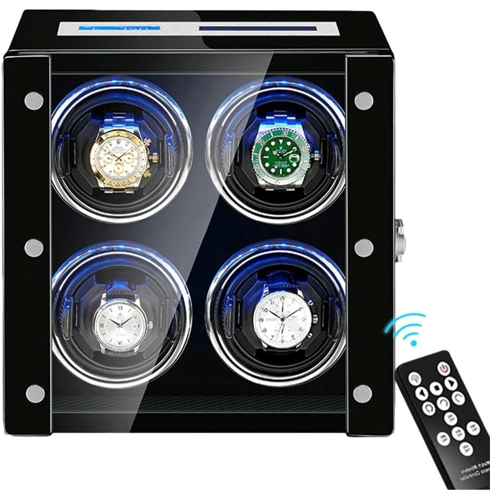 MYUYEE Watch Winder 4 Watch Winder For Automatic Watches, Watch Shaker Led Backlight Remote Control Adjustable Watch Pads Watch Case Quiet Motor Watch Winder
