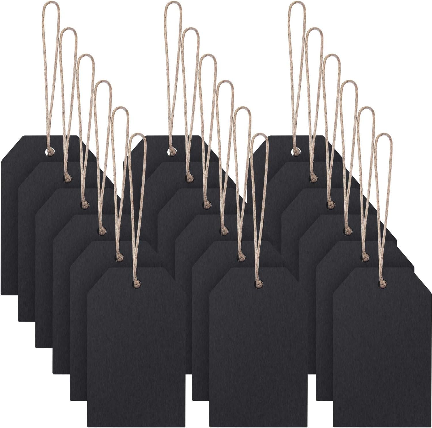 20 Pieces Mini Chalkboard Tags Wooden Stocking Name Tags Double Sided Erasable Hanging Board Labels with String Twine for Kids DIY Craft Supplies Baskets Storage Bins Price Tag Supplies (black)