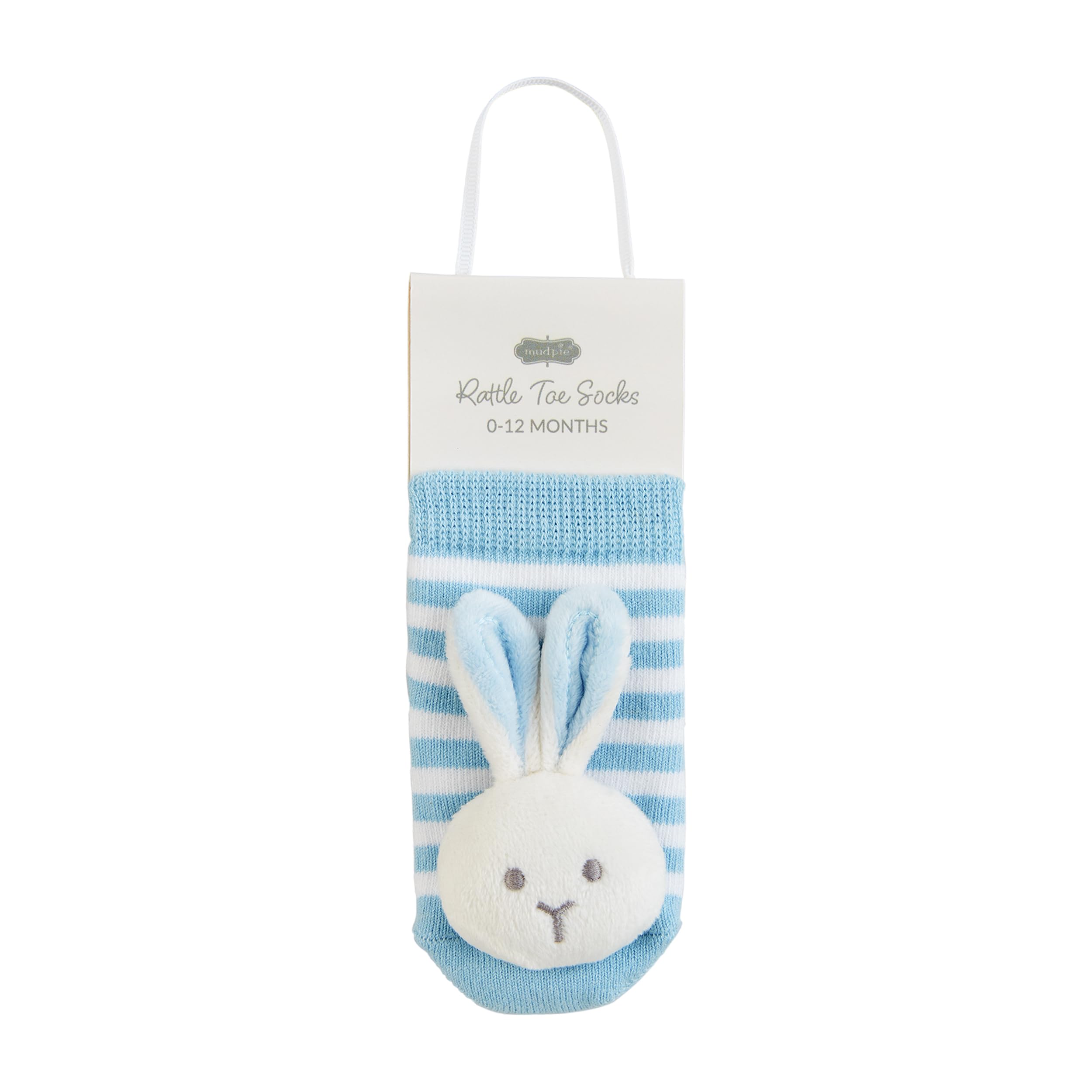 Mud Pie Baby Bunny Rattle Toe Socks, Blue, 0-12M