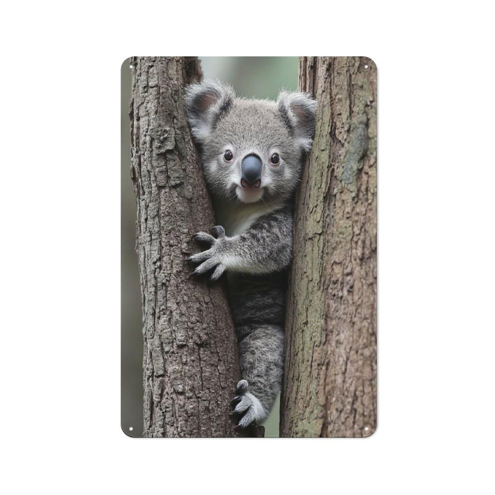 Junmoney Style-12 Tin Sign 30X20cm With Cute Koala Climbing A Tree For Workshop Wall, Retro Decor, For Metal Sign Collectors, For Cafés, Pubs And Restaurants