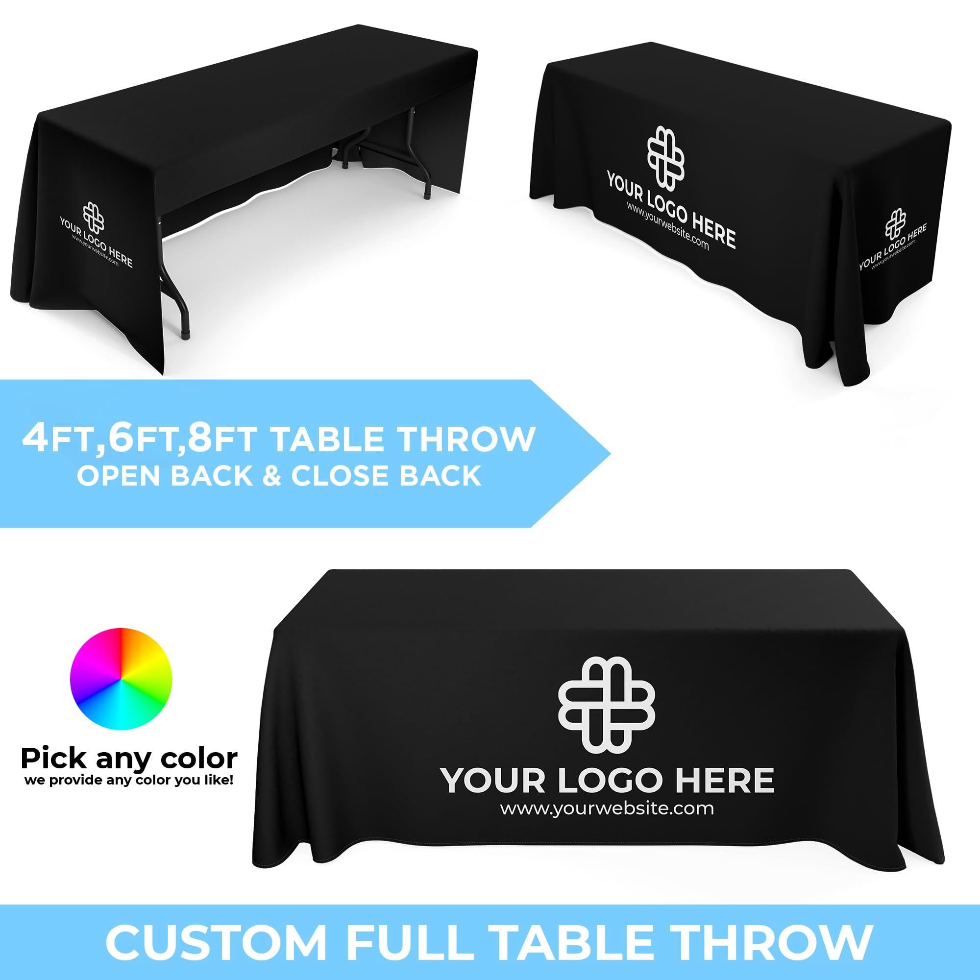 Custom Logo Tablecloth - Personalized Polyester Fitted Table Cover For 4FT, 6FT, 8FT, 10FT Tables - Perfect For Tradeshows, Birthdays & Events - View #2