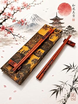 Valkyrie Doğal Ahşap Yemek Çubuğu Seti 2 Çift – Ejderha Desenli Çubuk Tutacaklı Kutulu 22,9 cm Chopstick Seti
