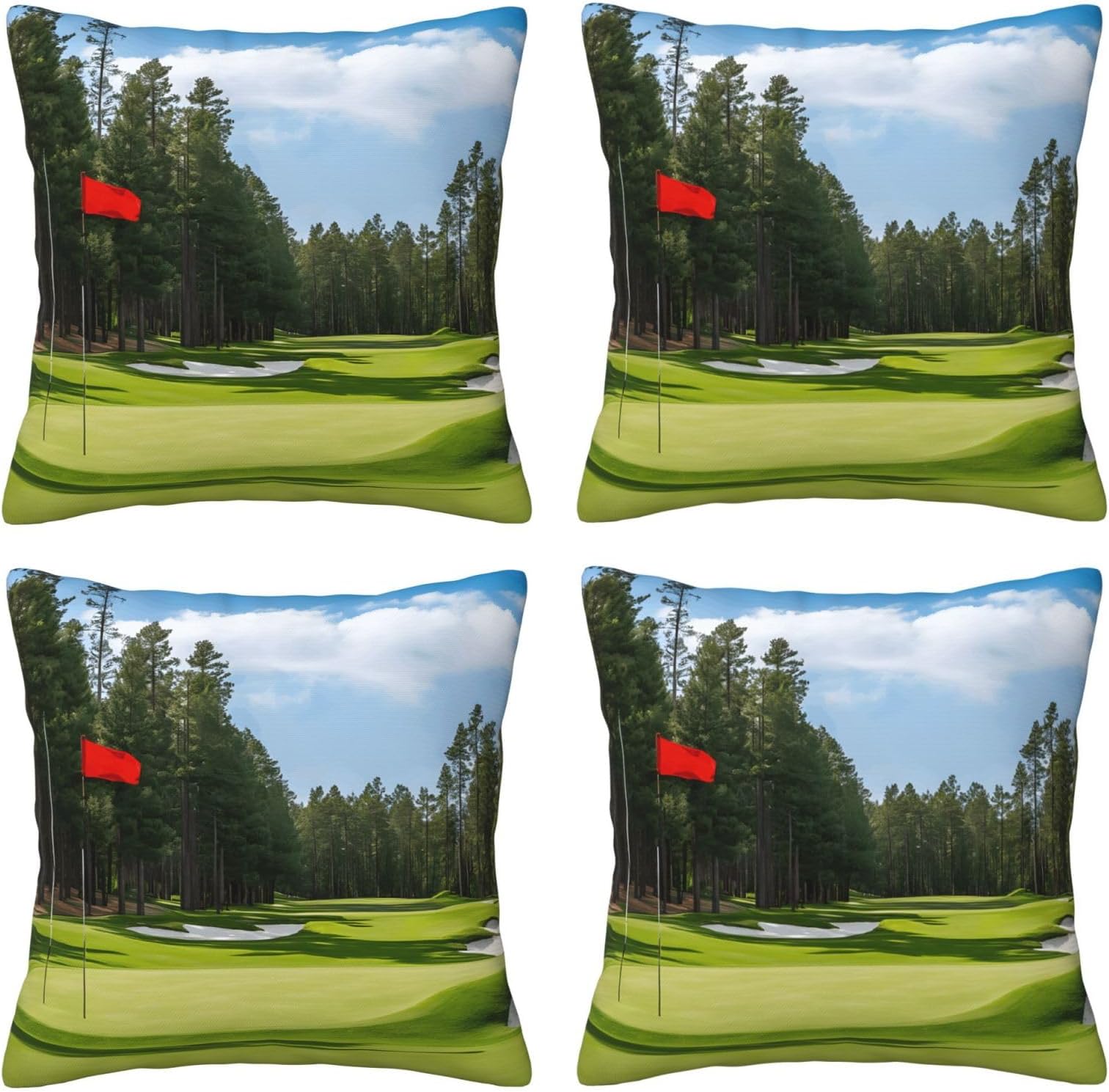 Golf Course Lawn Print 4-Pack Soft Cushion Pillow Cover Pillowcase Decorative Square Throw Pillow Covers Set For Couch Sofa Patio Chair Bedroom Home