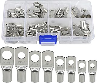 60Pcs Bolt Hole Tinned Copper Terminals Set, Crimp Connectors, Cable Lugs, Ring Terminals, Wire Connectors, Cable Crimps, Terminal Connector, Cable Lugs Ring Battery Terminal End Kit with Storage Box