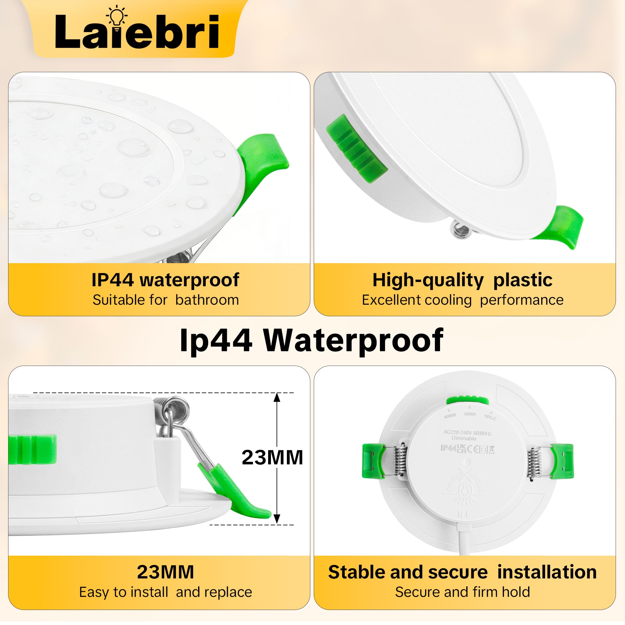 Spots LED Encastrable 230V Blanc IP44 5W 500lm 2700K/4000K/6000K Ø 68-75mm Lot de 6