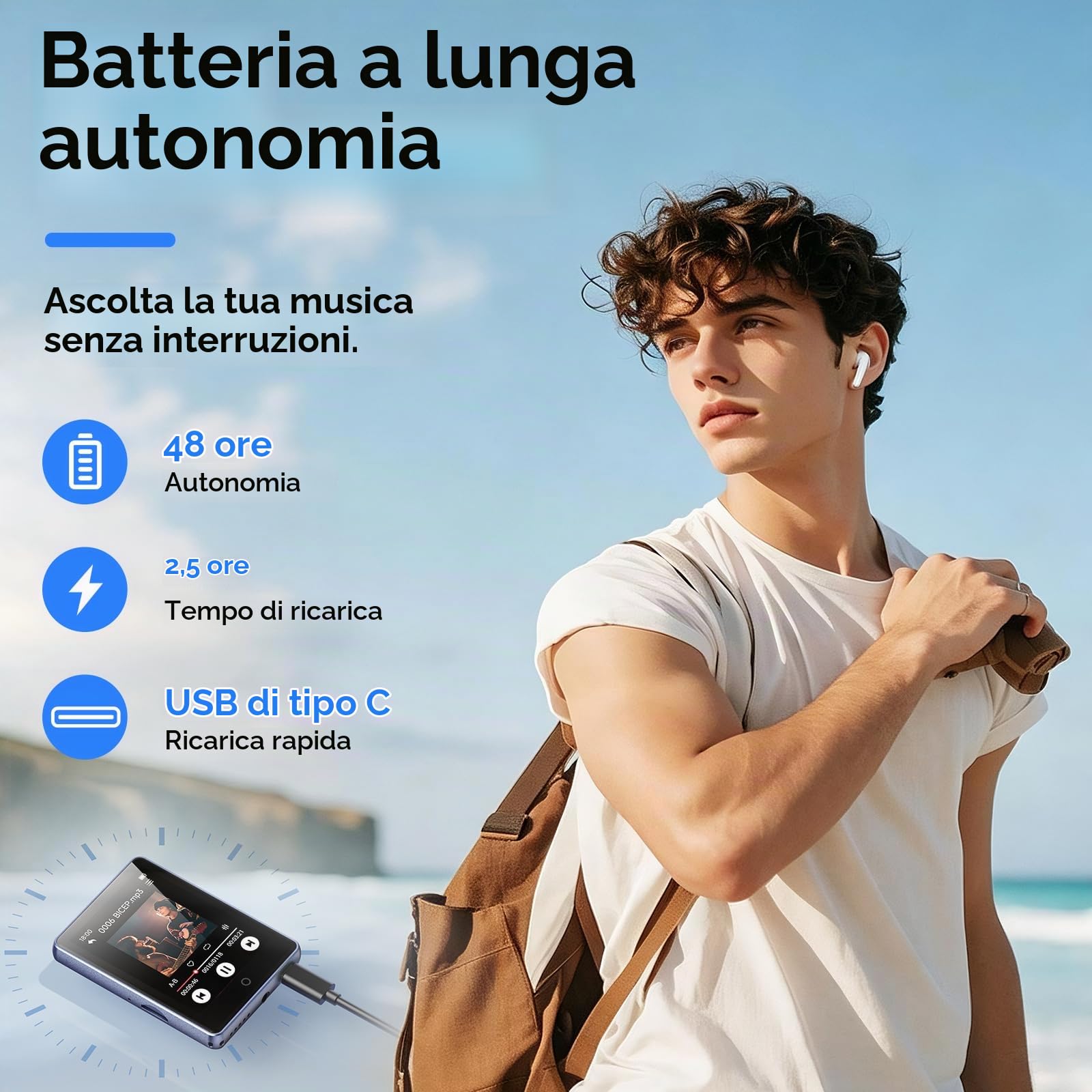 Lettore MP3 Bluetooth 5.3 con Schermo Touchscreen Completo da 2,8 Pollici, Altoparlante Integrato, 32GB (Supporta Fino a 128GB), Riproduttore Musicale HiFi Senza Perdita con Radio FM | Alloggiamento in metallo e design portatile, altoparlante, espandibile
