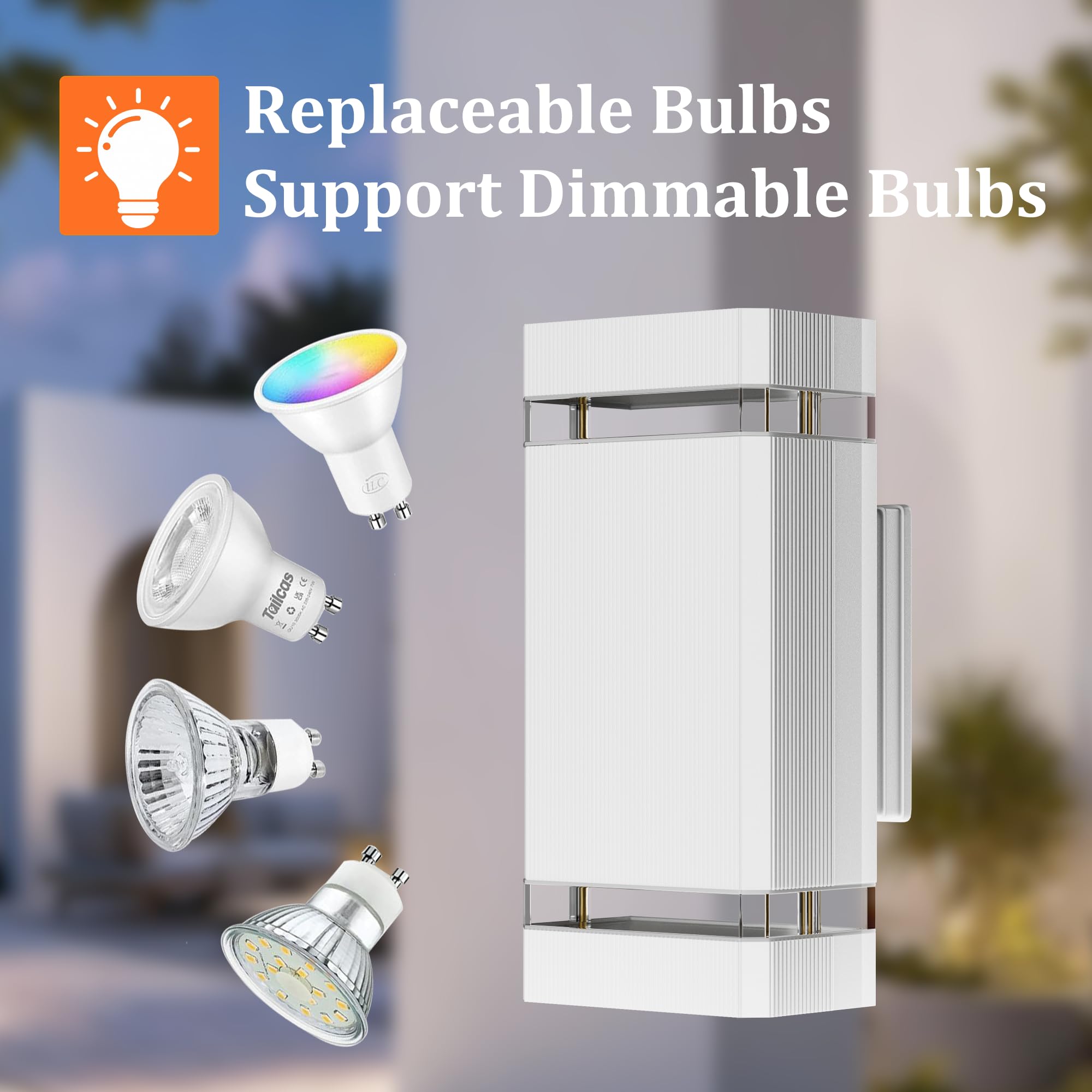 Aipsun LED Lampada da esterno, Applique da esterno GU10 Up Down 3000K bianco caldo | IP65 Applique per interni/esterni, balcone, giardino, garage e corridoio|Bianco