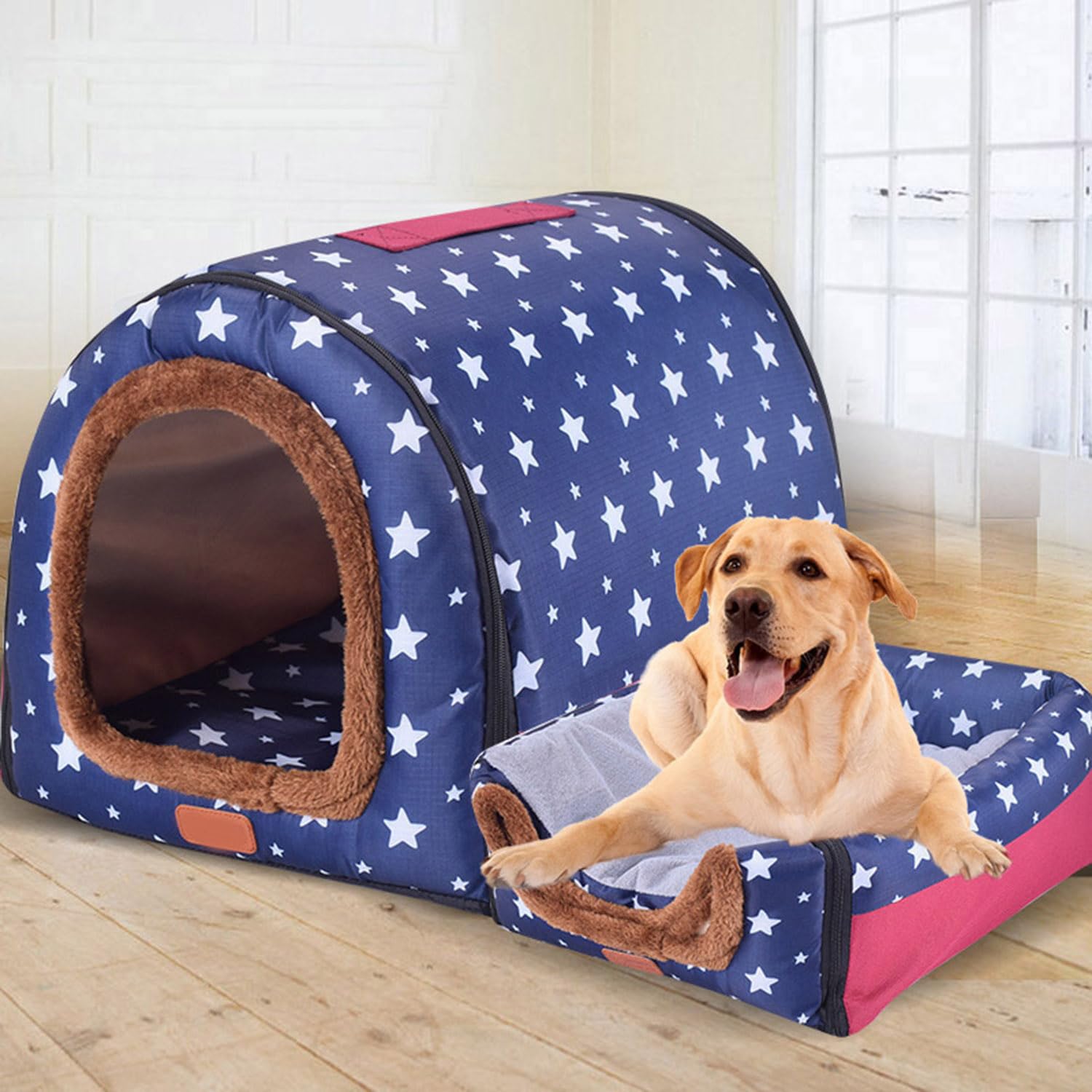 Caseta para perros extragrande 2 en 1, cama cálida para perro, cama grande de lujo, lavable XL/XXL, casa para perros medianos y grandes (XL, E)