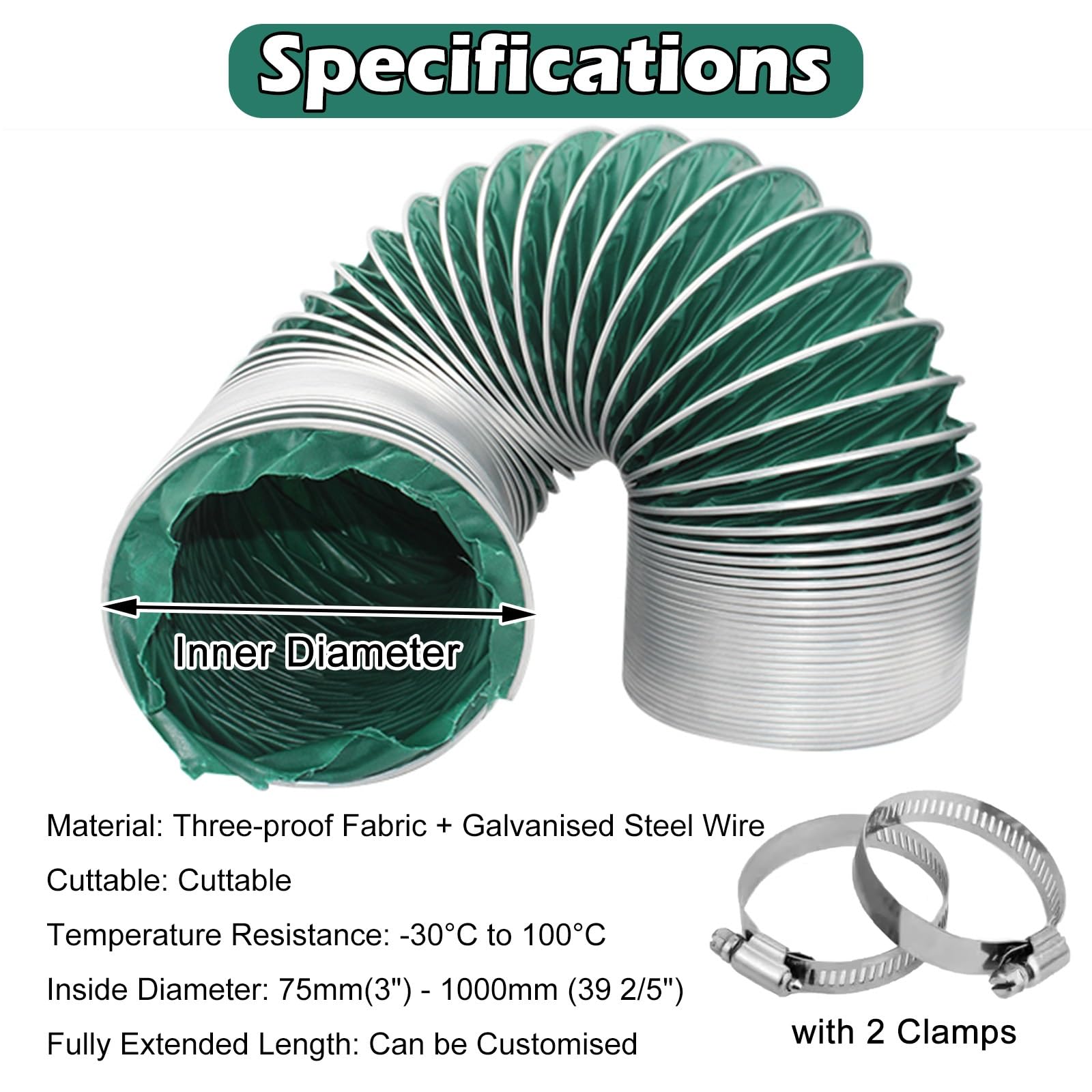 Tubo Flexible Manguera De Conducto De Ventilación para Secadora Flexible Aislada, Tubo De Conducto De Ventilación para Cocinas/ático/baño, Verde(L 5m/16.4ft,Dia 150mm(5.9in))
