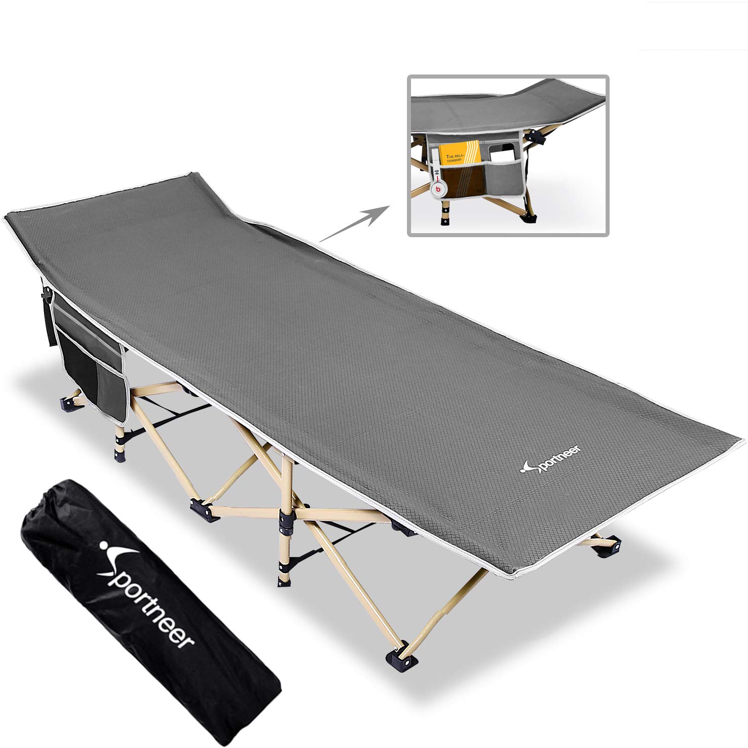 Buy Sportneer Folding Camping Cot, Folding Camping Cot Max Load 203Kg, 2 Side Large Pockets