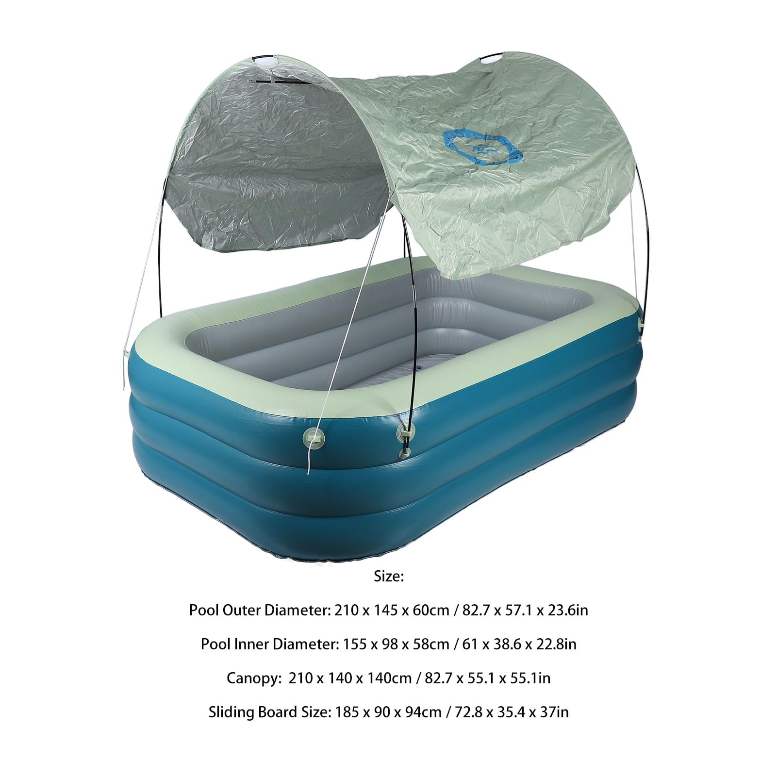 Chrees Piscina Gonfiabile per Bambini Piscina Gonfiabile con Scivolo a Baldacchino Ombra per Parco Giochi per Cortile Esterno in PVC Addensato da 2,1 M (Verde)