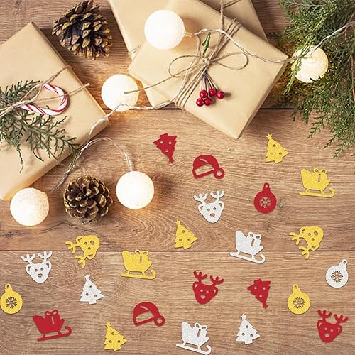 Miniatura 3 de 200 piezas de confeti de Navidad, azufaifo, rojo, plateado, dorado, trineo, alce, árbol de Navidad, sombrero de Papá Noel, decoración de confeti de