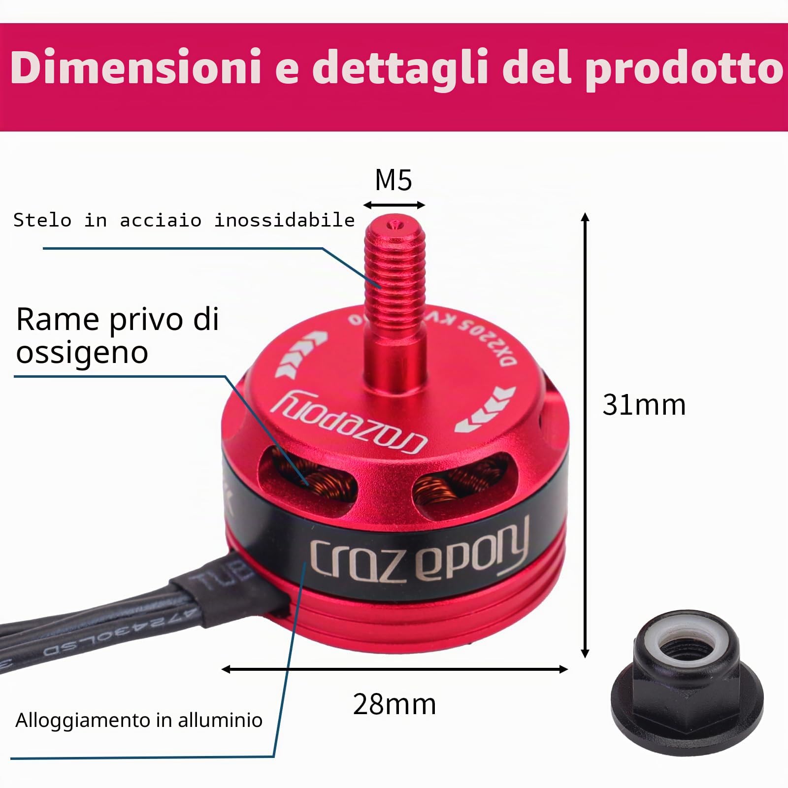 RC Motore senza spazzole, 4 pezzi DX2205 2300KV Motore senza spazzole 2-4S Racing Edition rosso per QAV210 X220 QAV250 FPV Racing Drone (2CW 2CCW)