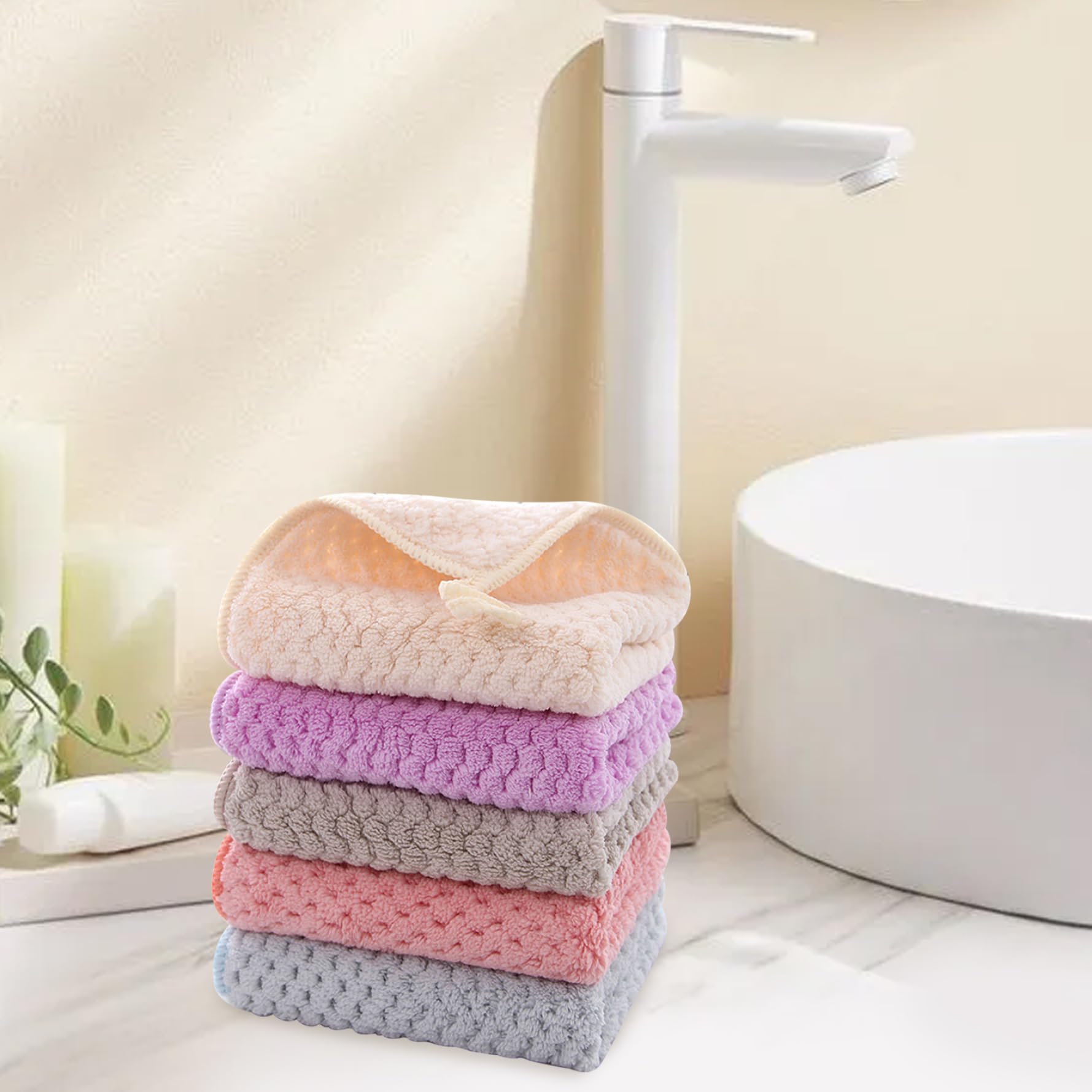 5 piezas Toallas de mano pequeñas para baño toallas de mano pequeñas suaves y súper absorbentes con bucles colgantes para cocina y baño, lavable a máquina ＆ Toallas de secado de manos de secado rápid