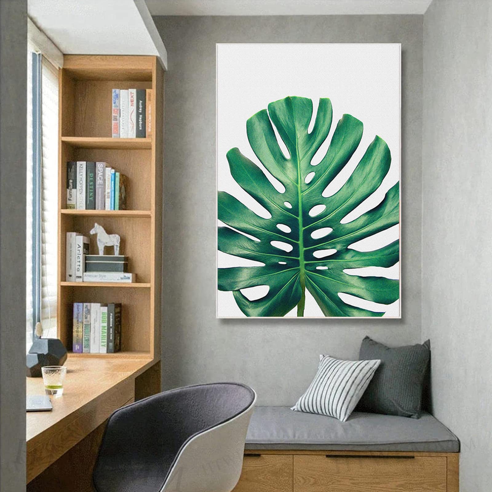 Grün Monstera Pflanzen Leinwand Kunstdruck Poster Grün Blätter Bilder für Wohnzimmer Wandbilder Deko Schlafzimmer Modern Rahmenlos (3X60X80CM)