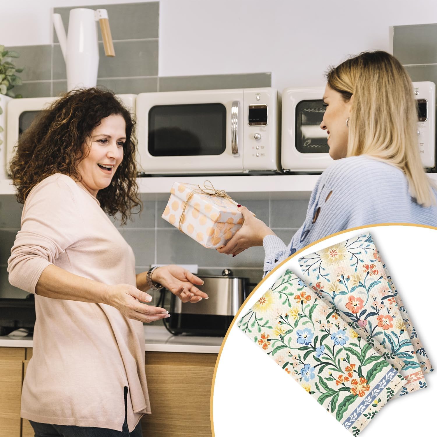 Vintage Boho Floral Kitchen Towels Set of 2, Retro Oriental Traditional Flower Dish Tea Towels for Kitchen Decor, Pink and Blue Floral Decorative Hand Towels for Bathroom Decor, 16x24 in - Image 5