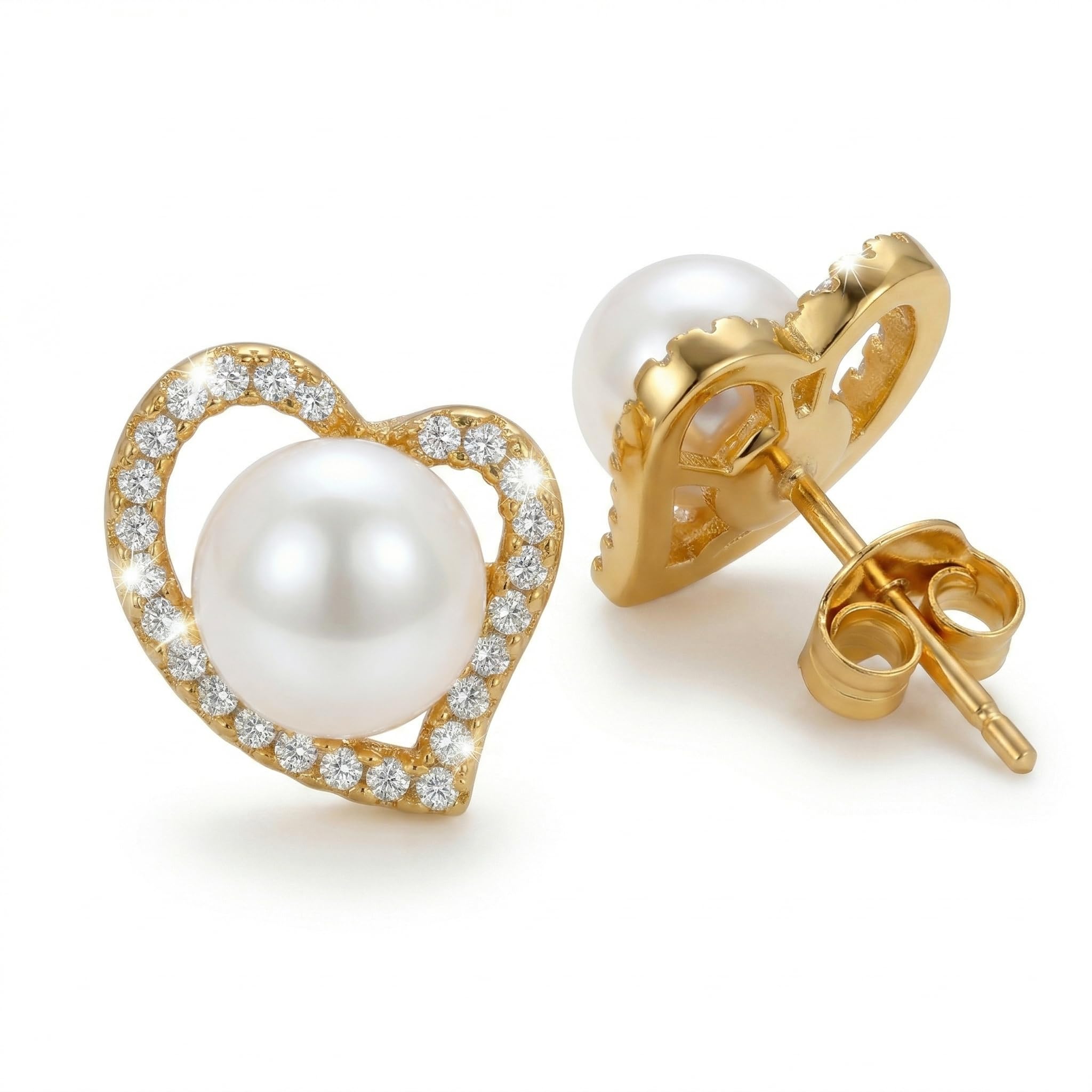 Pendientes Perla Mujer, Corazón, Circonitas, Plata 925