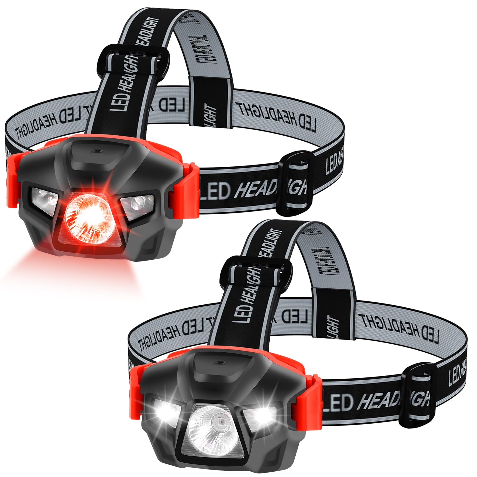 KunHe 2-Pack Red LED Headlamp for Adults Night Vision Explore and Outdoor Camping Running Hiking Fishing. Superior LED Technology, Night Vision, Water Resistant, 100 Lumen, 6 Hours Runtime. Choice