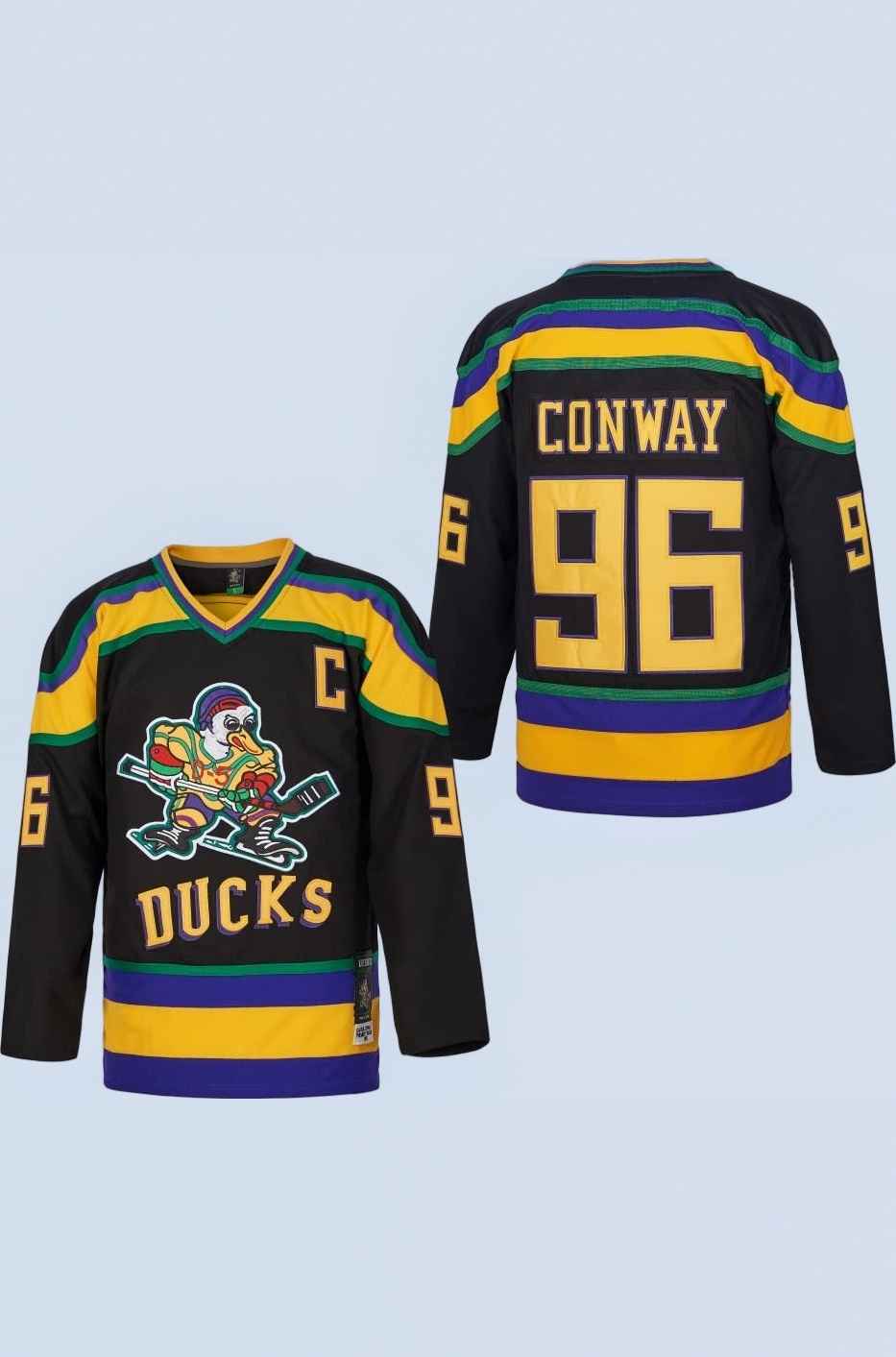 Men's Mighty Ducks Jersey #33 Goldberg, #66 Bombay, #96 Conway, #99 Banks, NHL Black Small