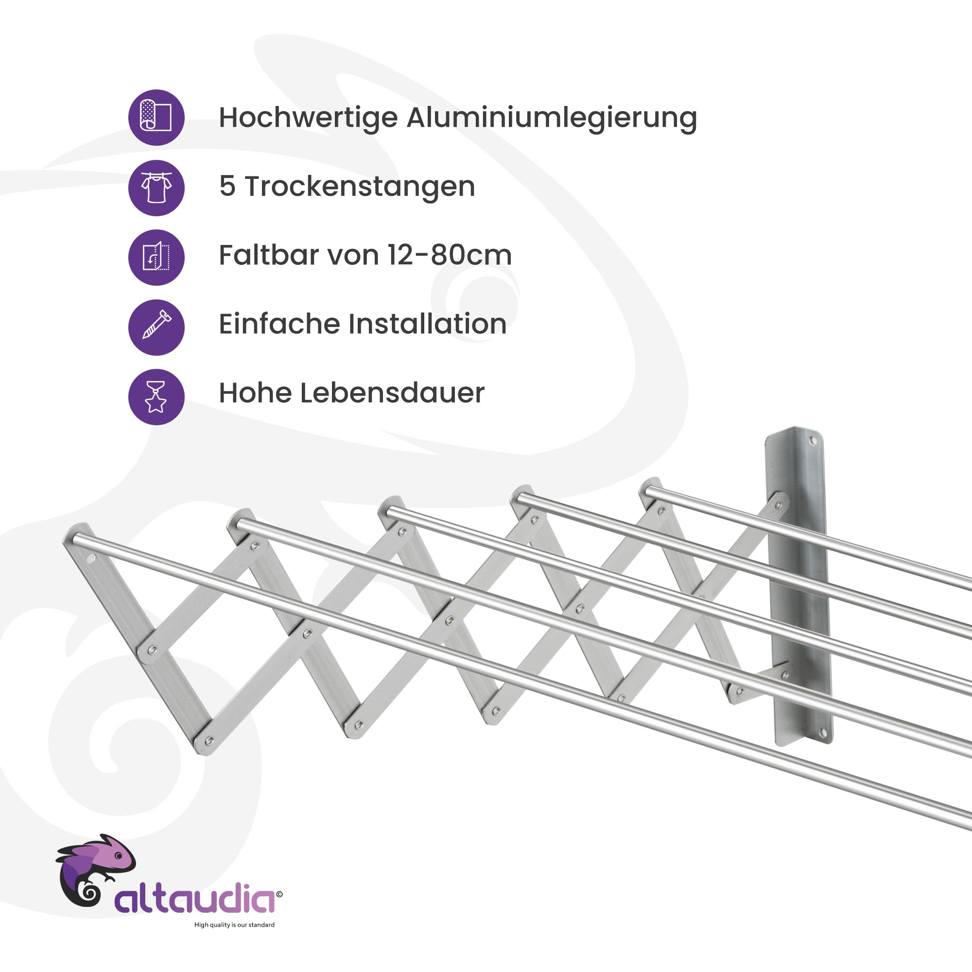 Wandtrockner Ausziehbar 120cm Antioxidans – Unsichtbar und Klappbar mit 6 Aluminiumstangen, Ausziehbar 9.5–60 cm, Wandmontage innen Oder Außen, Einfache Montage, Sichtbar