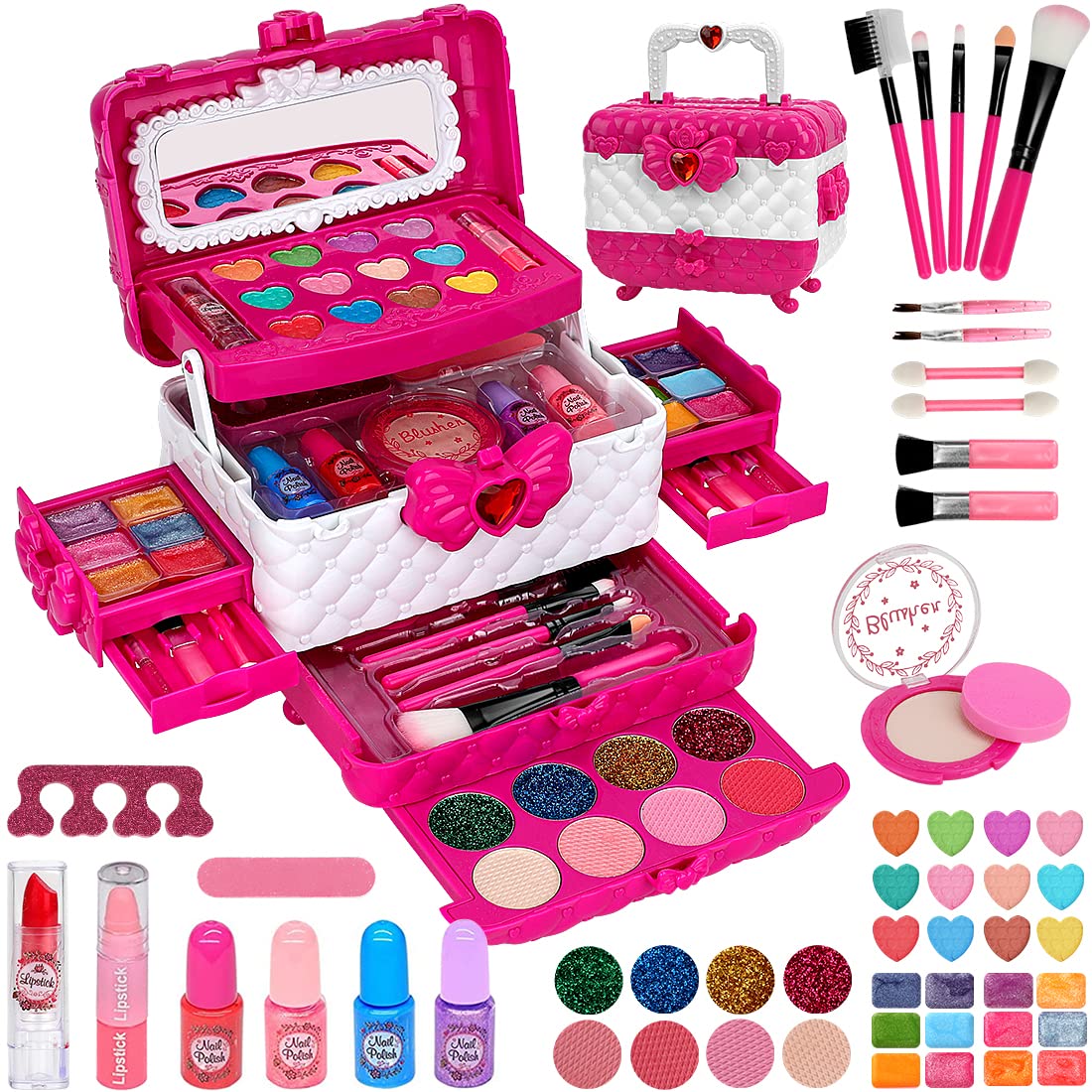 Kinderschminke Makeup Set Schminkkoffer Mädchen Spielzeug - Waschbar Schminke Kinder Make Up Set, Geburtstagsgeschenke für Mädchen 3 4 5 6 7 8 9 10 Jahre