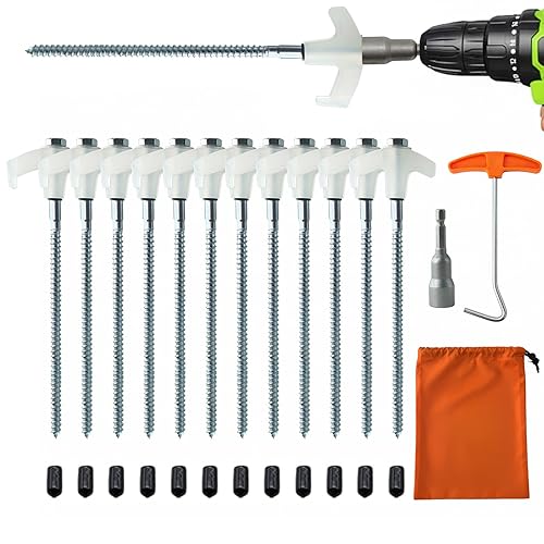 12-Pack Heavy Duty Screw-in Tent Stakes with Drill Adapter –