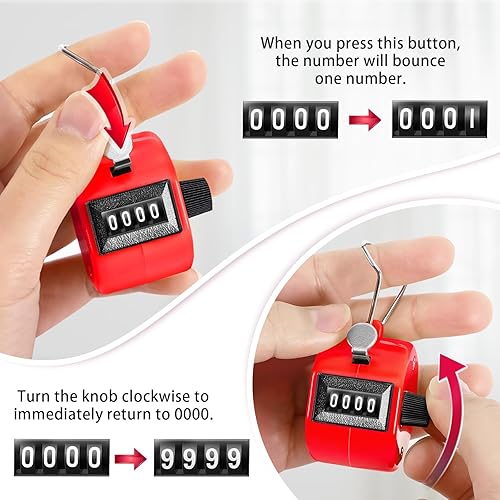 Miniatura 4 de SUNYIWJIE 6 contadores de clicker manuales de mano, contador mecánico, contador de números de 4 dígitos, contador de tono para entrenamiento, golf,