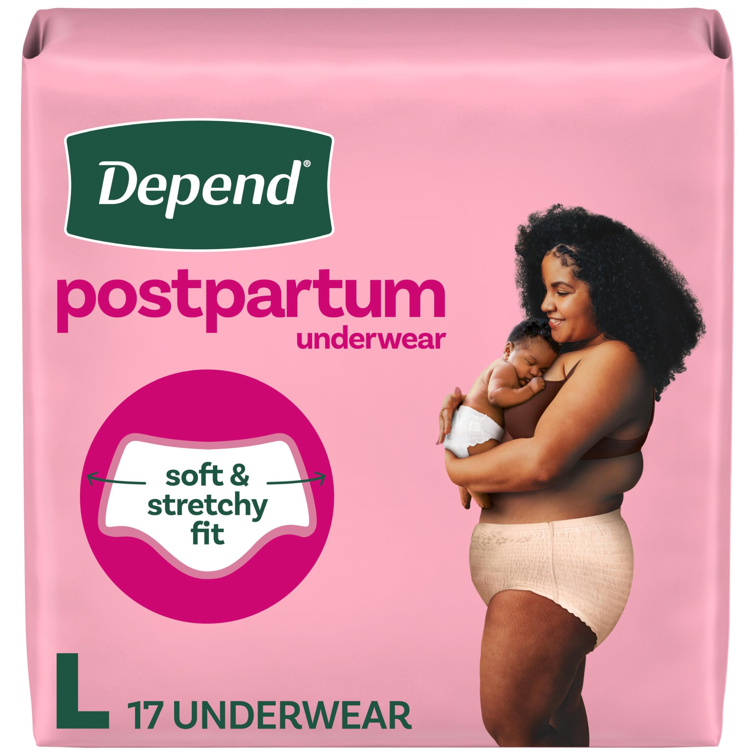 Photo 1 of Depend Postpartum Underwear for Women, Adult Incontinence Underwear, Maximum Absorbency, Large, 17 Count