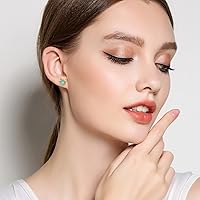 Vista 60 de Jade Earrings Studs,Green Jade Earrings for Women,925 Sterling Silver Earrings Studs for Sensitive Ears,Handmade Jade Earrings for Birthday