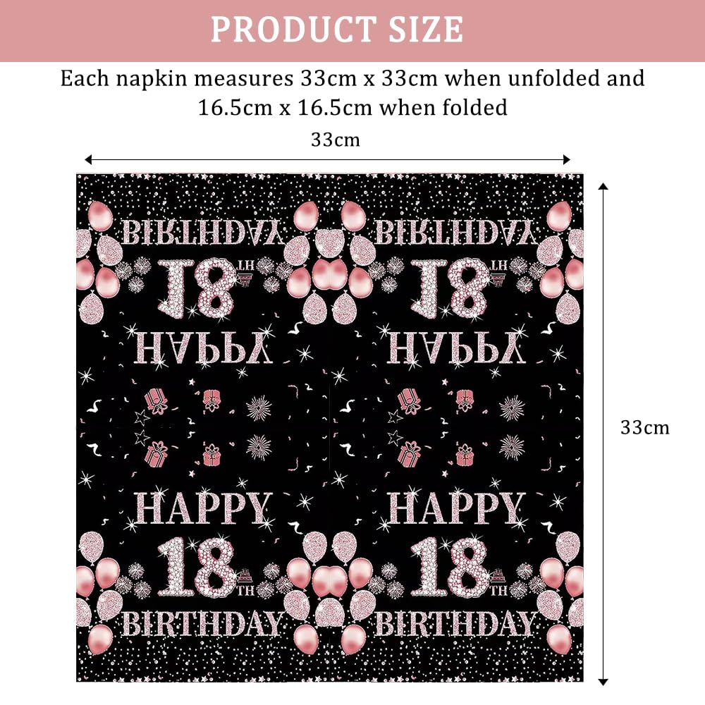 MFCGHXR - Serviettes Anniversaire 18 Ans (40 Pièces) - Motif Or Et Rose