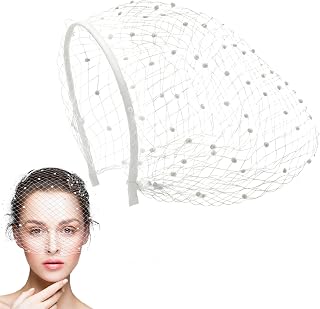 1920s White Veil Headband, Birdcage Veil Flapper Fascinator Mesh Vintage Lace Blusher Veils for Women Wedding Veils