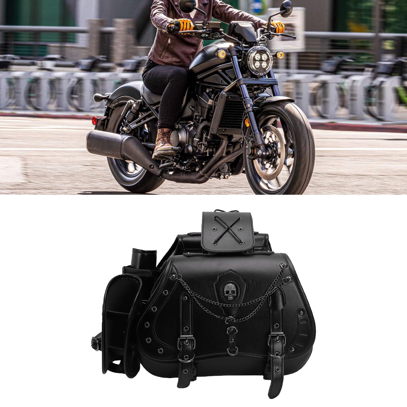 Yctze Sakwy Motocyklowe Torby Podsiodłowe Boczne Torby Motocyklowe 30L PU Skóra Klamra z Mechanizmem Szybkiego Uwalniania Klapka Top Wodoodporność Uniwersalny Krój do Motocykli