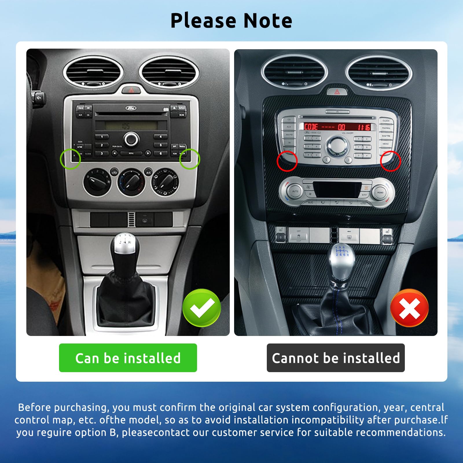 2G+64G Radio Coche Android 13 para Ford Focus Fiesta C/S-MAX Transit Galaxy Mondeo Connect con Pantalla Táctil HD 7” con CarPlay y Android Auto GPS Wi-Fi USB BT FM RDS