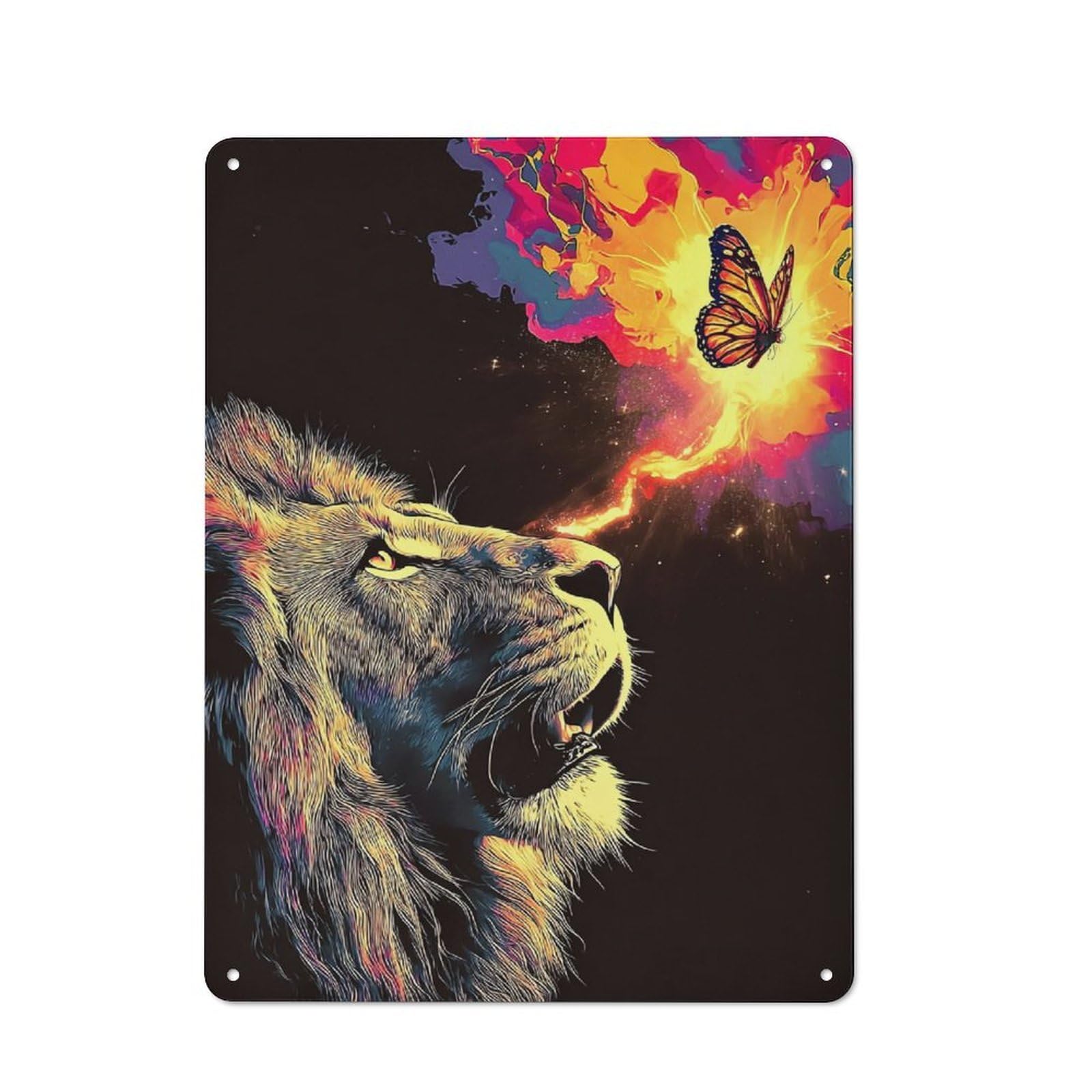 Retro Roaring Lion And Butterfly Dance Metal Sign 40x30cm, Classic Pub Decor for Cafe, Pub, Workshop Or Home Bar, for Casual British Interiors