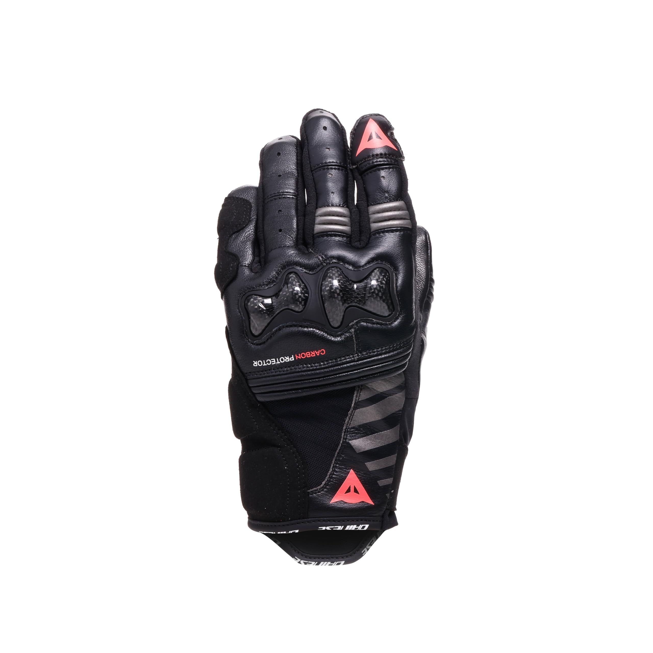 DAINESE Reacto Carbon Short Gloves Wmn, Guanti Moto Corti Donna in Pelle con Protezione Nocche in Carbonio e Imbottiture Palmo e Dita Smart Touch, Per Donna, Black/Fluo Pink, XL
