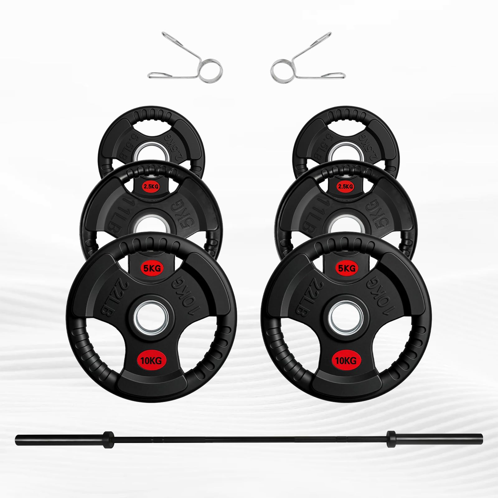 ALLINLIFE Barra Olímpica Ø50mm Recta de 1.5m, 1.8m y 2.2m Compatibles con Discos de Ø50mm - Barra de Halterofilia para Gimnasio con Cierres de Resorte