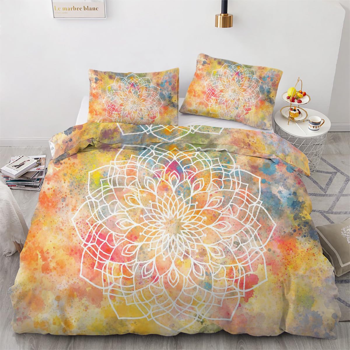 3D Mandala Bettwäsche Set 135x200 cm 4teilig Microfaser Warme Sommer Weich Wendebettwäsche Retro Boho Bettbezug Kinderbettwäsche mit 2 Kissenbezug 80x80 cm（Stil 205-8）