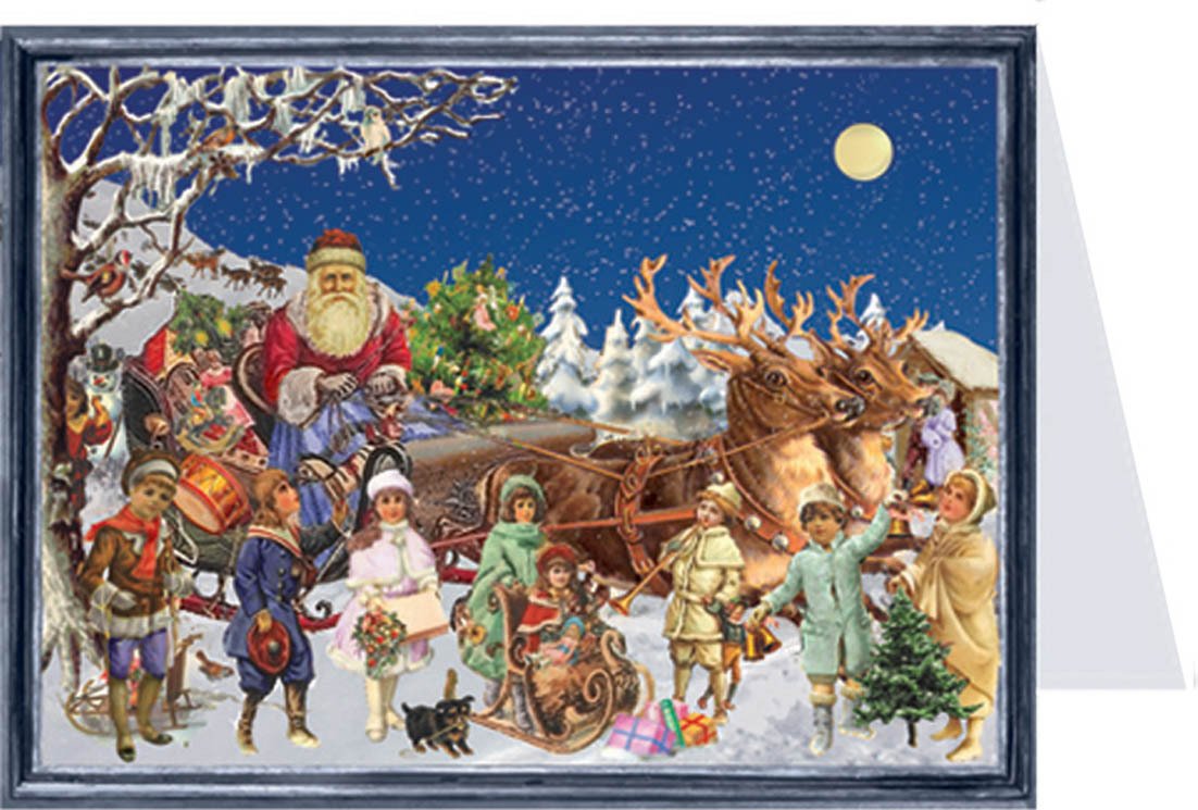 Amazon.com: Victorian Santas Sleigh Ride German Advent Calendar Christmas  Card 6-inch by 4.5-inch Package of One : Home & Kitchen