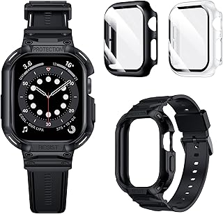 SPIDERCASE for Apple Watch Case 40mm Series 6/5/4/SE, 2*Hard PC HD Case with Built-in Tempered Glass Screen Protector & 1*All-in-one Apple Watch Case and Band, Full Protective iWatch 40mm Case