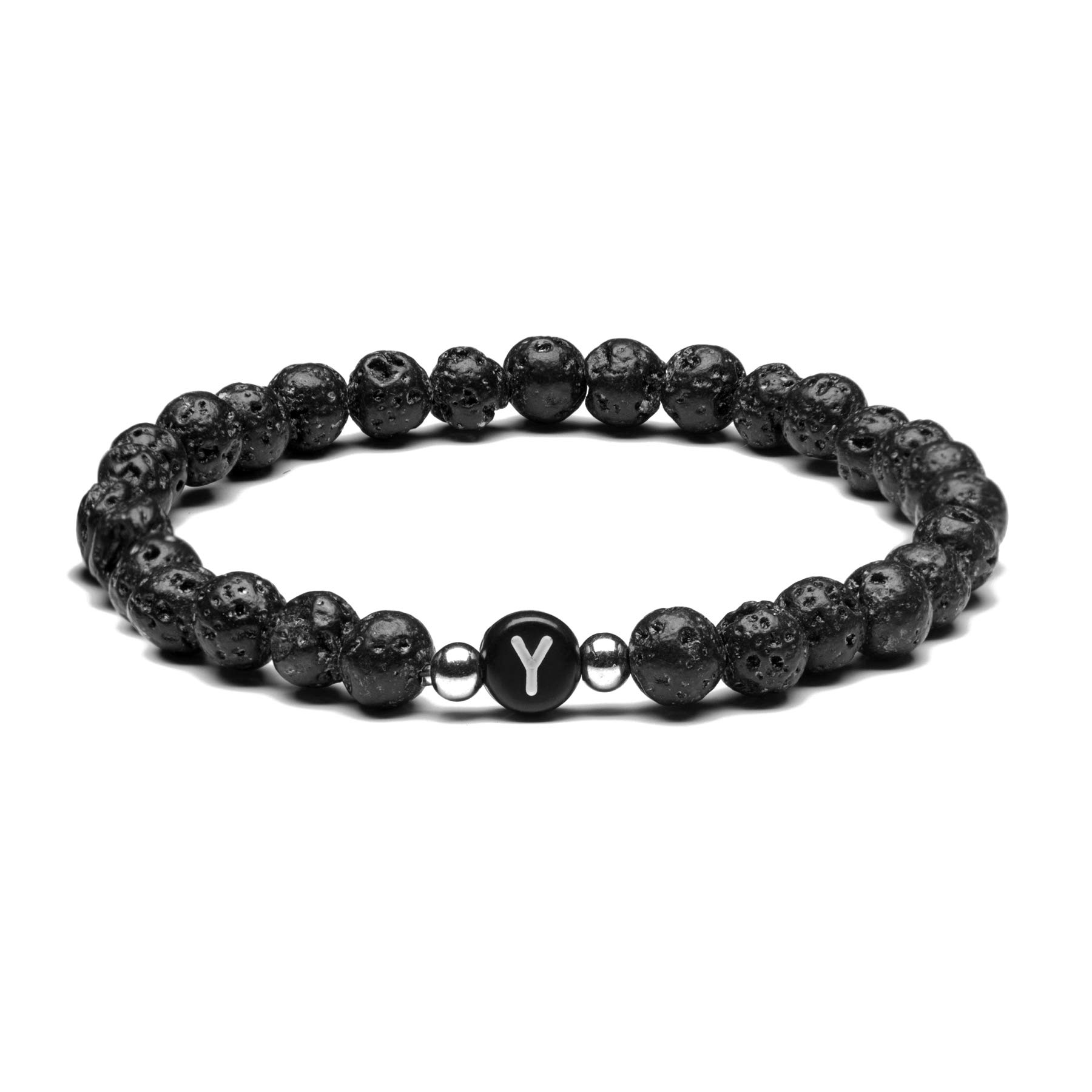 MIGATI Initial Lava Rock Name Bracelet Personalized for Women Men Couples Girls Boys Aromatherapy Essential Oil Diffuser Stress Relief Yoga Elastic