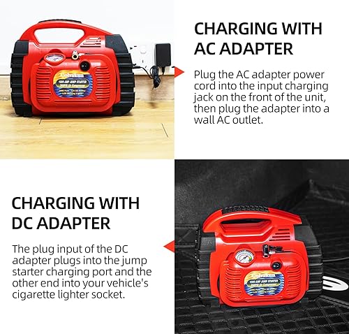 Miniatura 6 de Arrancador con compresor de aire, batería de coche de 260PSI 1000A (6.0 gas6.0L diesel), 12 V arrancador de coche portátil con inflador de neumáticos