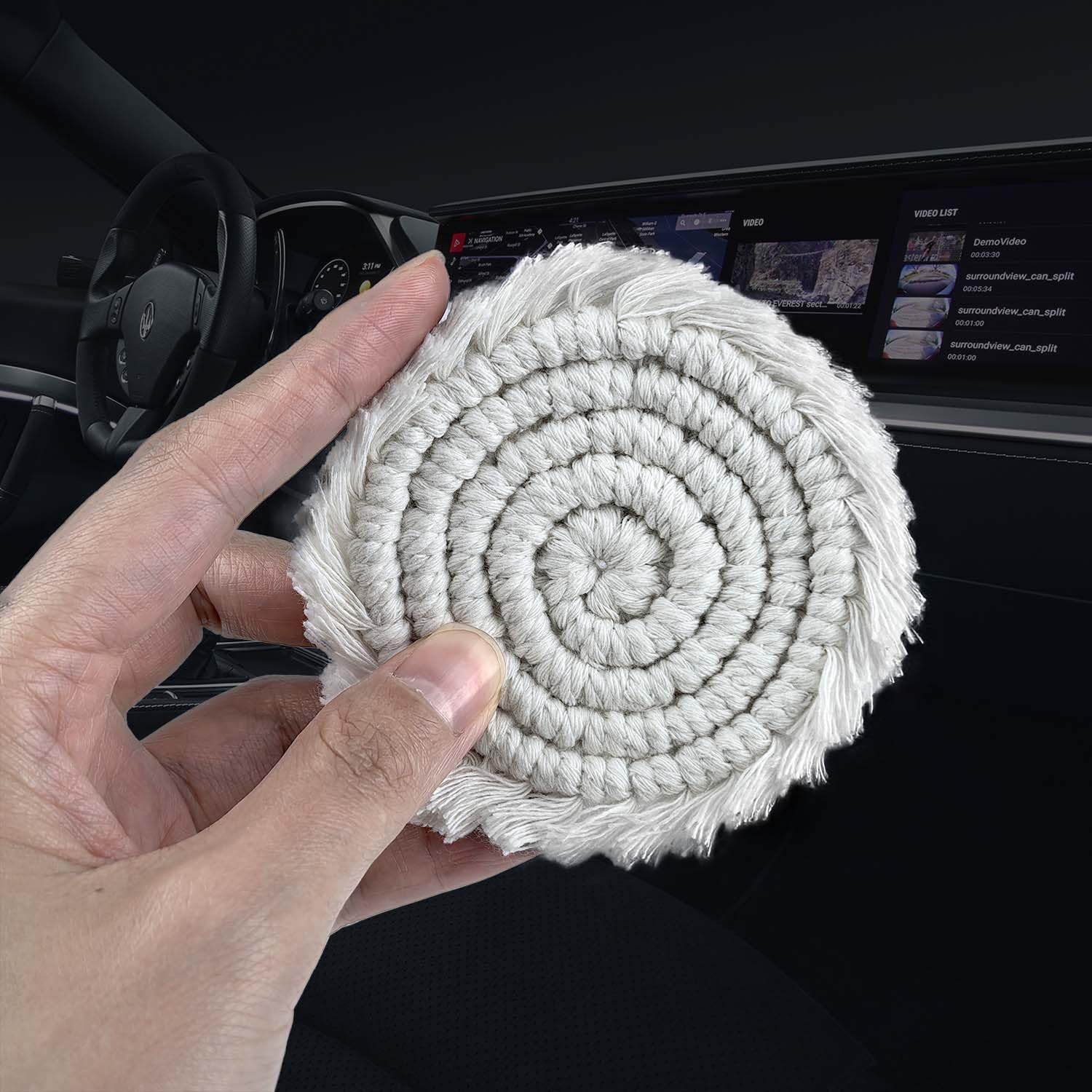 OULUHEND 2pcs Boho Macrame Cute Cotton Car Coasters for Women, TIK tok Must Haves 2024 car Coasters for Cup Holders.